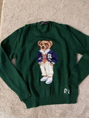 Polo by Ralph Lauren Green Bear Intarsia Crewneck Sweater